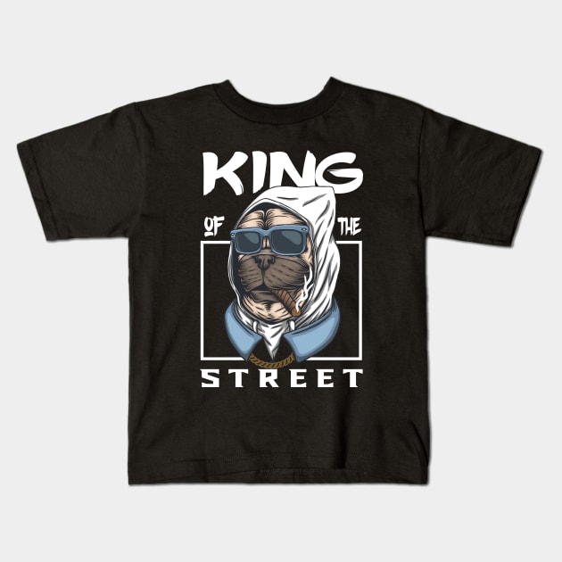 pug dog king of street Kids T-Shirt by sharukhdesign